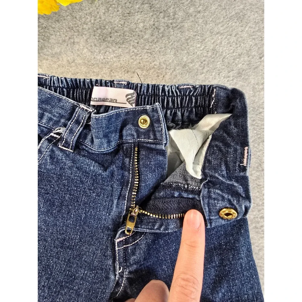 Rocawear Y2K Baby Girls Blue Denim Jeans Pink Side Trim Embroidered Size 12m